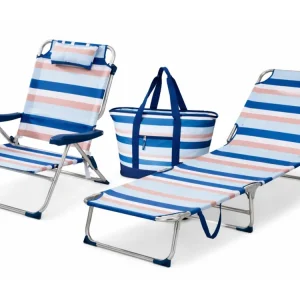 Markenware Hem strandset 3-teilig – stuhl + liege + kühltasche – blue