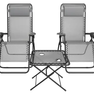 LifeGoods 2er-Set Relaxstühle mit Tisch - Grey Highlight