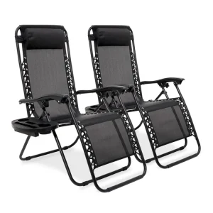 LifeGoods Set von 2 Liegestühle mit Beistelltisch - Black Abverkauf