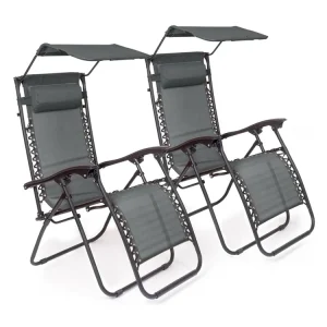 Billig LifeGoods 2er-Set Relaxstuhle mit Sonnendach - Dark Grey