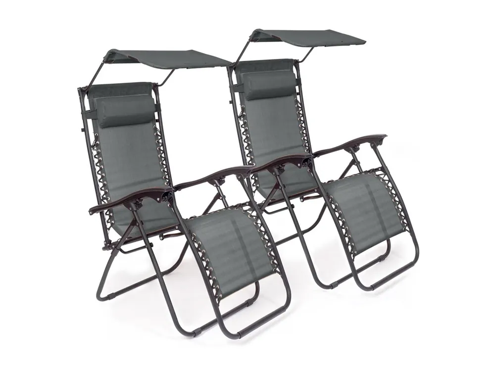 Billig LifeGoods 2er-Set Relaxstuhle mit Sonnendach - Dark Grey