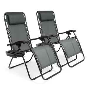 LifeGoods 2er-Set Relaxstühle mit Beistelltisch - Dark Grey Begrenztes Angebot