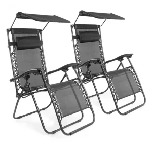 Kracherpreis LifeGoods 2er-Set Relaxstühle mit Sonnendach - Black