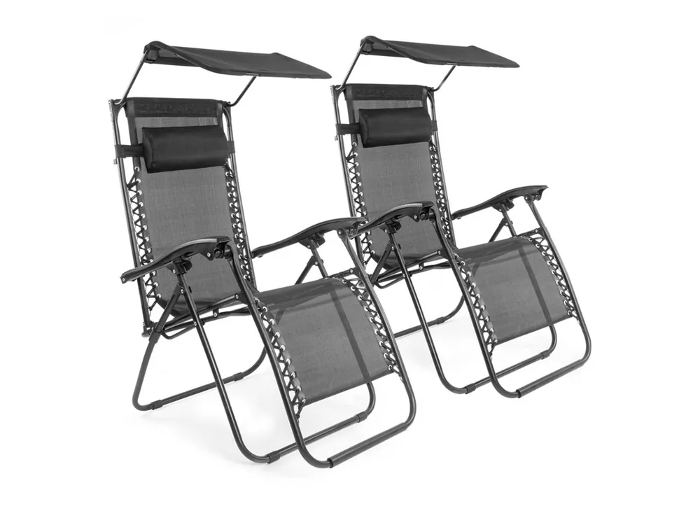 Kracherpreis LifeGoods 2er-Set Relaxstühle mit Sonnendach - Black