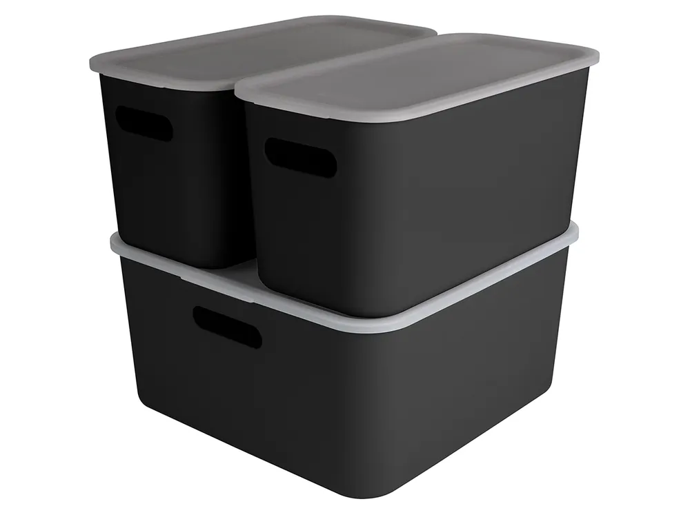 Billig Sunware Sigma home 3er-Set cube boxen mit Deckel - schwarz
