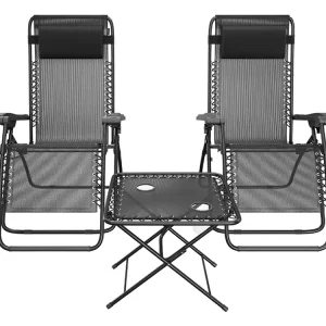 Zertifiziert LifeGoods 2er-Set Relaxstühle mit Tisch - Black