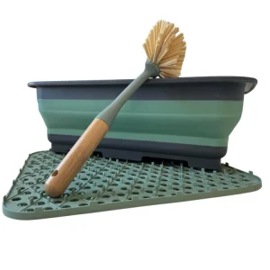 Top-Preis Hem spülset bambusbürste mit abtropfmatte - Green