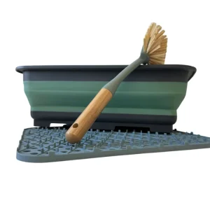 Hem spülset bambusbürste mit abtropfmatte - Blue Mega-Angebot