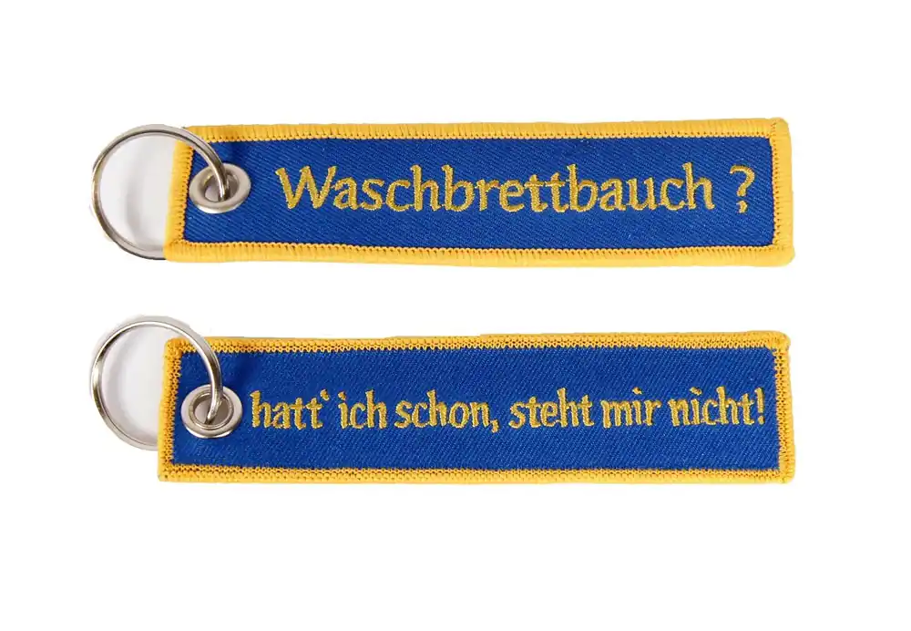 Schlüsselanhänger Waschbrettbauch gelb/blau Neuheit