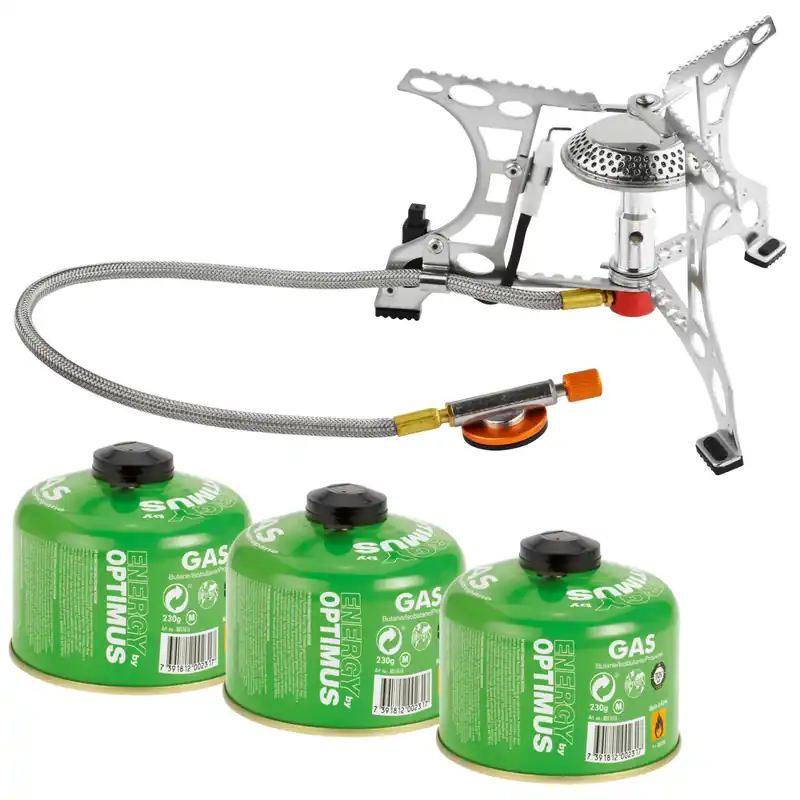 Gaskocher, klappbar mit Schlauch, inkl. 3 Gaskartuschen 230 g Top-Angebot