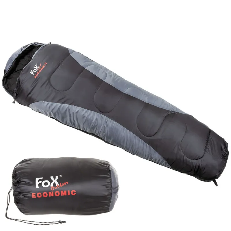 3-Jahreszeiten-Schlafsack in Mumienform mit 220 cm Länge in Schwarz-Grau mit Packsack Top-Seller